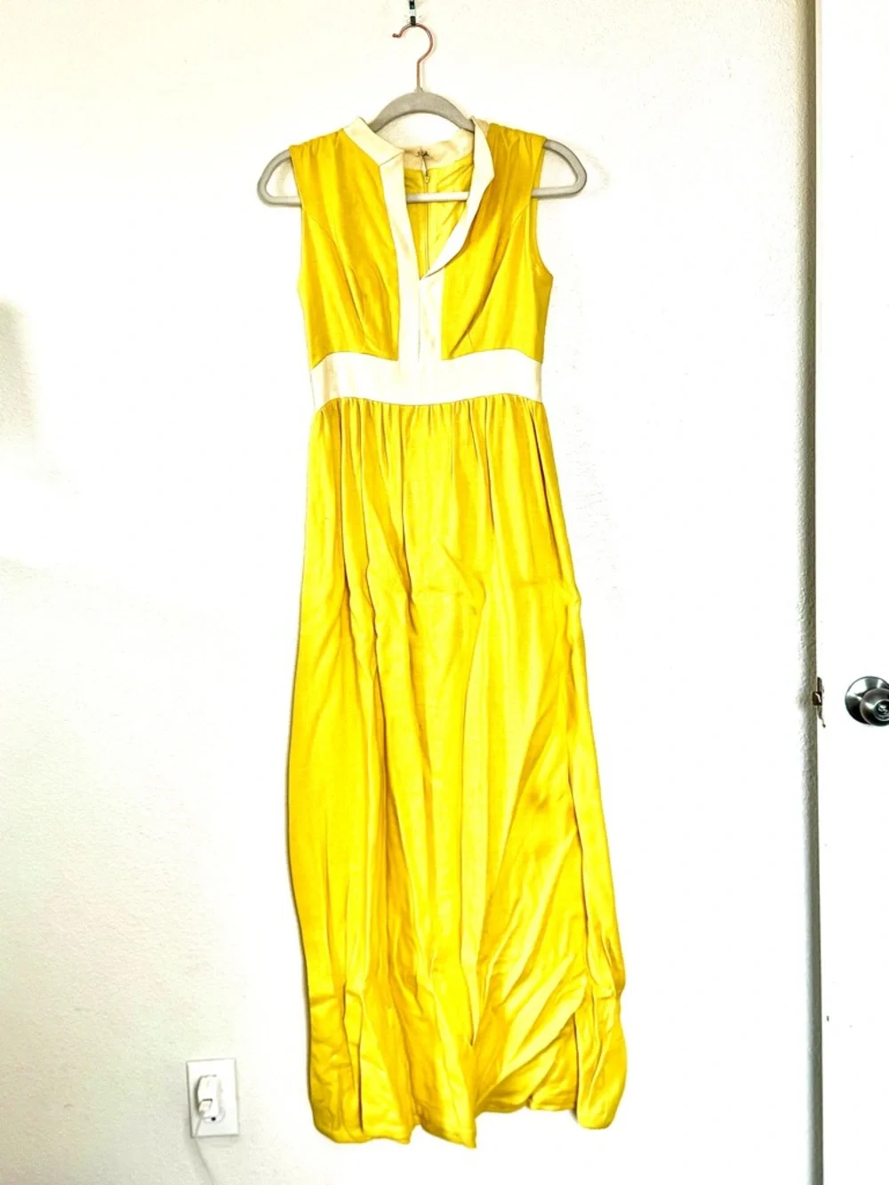 VINTAGE YELLOW LINEN MAXI DRESS Garment Workers Union Made 6 8 - Picture 2 of 5